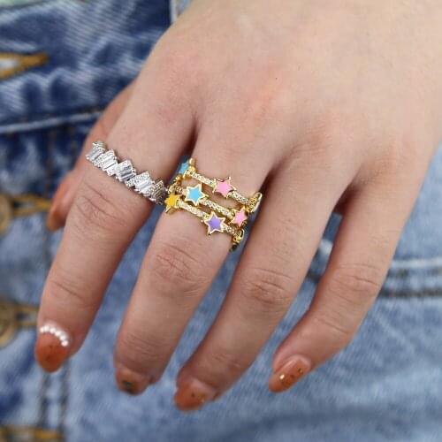 2019 Christmas gift fashion jewelry pastel enamel star cz eternity band ring Gold stacking bands for female