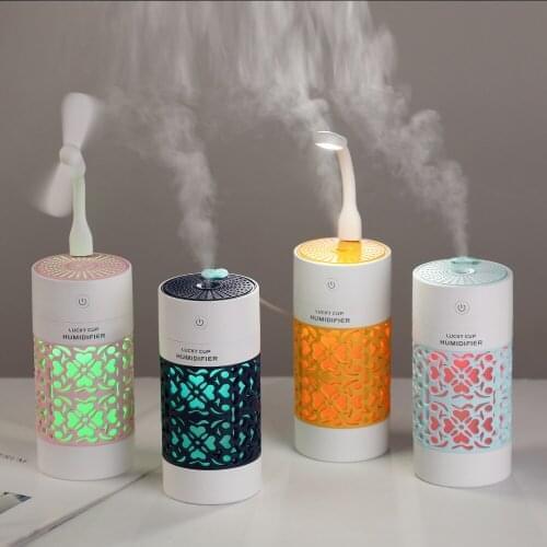 3 In 1 Humidifier/Fan/Night Light Lucky Cup Humidifier Colorful ABS USB Plug Women Bedroom Indoor Car 250ml Aroma Humidifier