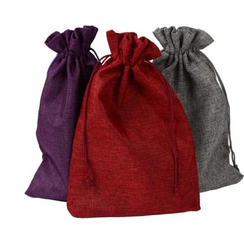 50pcs Burlap rope pocket 20x30 pure colored linen knife fork bag jewelry gift packaging storage bags ziplock pouch household