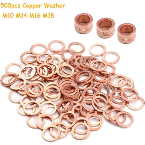 500PCS Solid Copper Washer Flat Ring Gasket Sump Plug Oil Seal Fittings 16x22x1.5 mm Washers Fastener Hardware Accessories