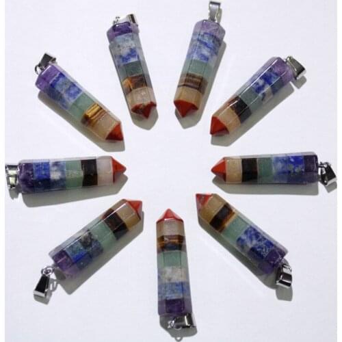 7 Chakra Layered Pendant Amethysts Lapis lazuli Aventurine Tiger eye Natural stone for Jewelry making Necklace Pendulum 4pcs/lot