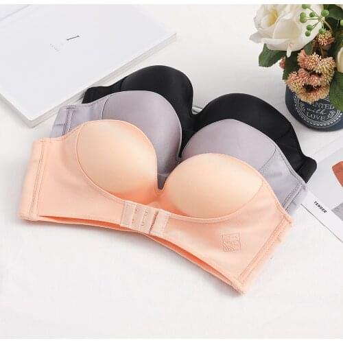 1/2 Cup Push Up Bra Front and Back Buckle Underwear Women Sexy Deep V Strapless Stealth Brassiere Wire Free Thicken lingerie