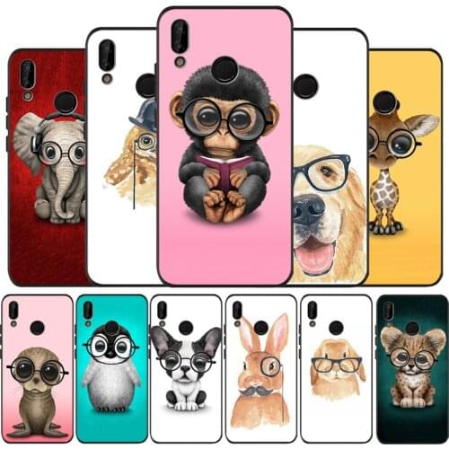 Spectacle animal black Silicone soft Phone Case for huawei P40 P30 P20 P10 Pro P9 Lite Psmart 2019 Y6 Y9 cover