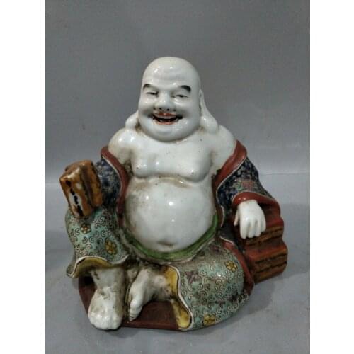 Antique QingDynasty porcelain statue,Pastel Buddha,carved culpture crafts,Decoration,Collection&Adornment,Free shipping