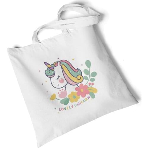 Focal20 Streetwear Unicorn Pattern Printed Shopping Bag Dabbing Merry Christmas Canvas Bag Women Shoulder Bag Shopper Bag