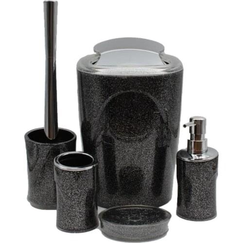İndecor Acrylic Chromed 5 Piece Black Color Silvery Bathroom Set