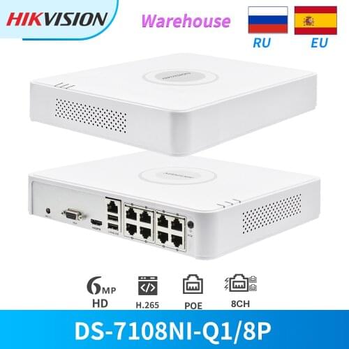 Hikvision Original 8CH POE NVR DS-7108NI-Q1/8P 6MP View 4MP Record SATA for POE IP Camera Network Video Recorder CCTV Register