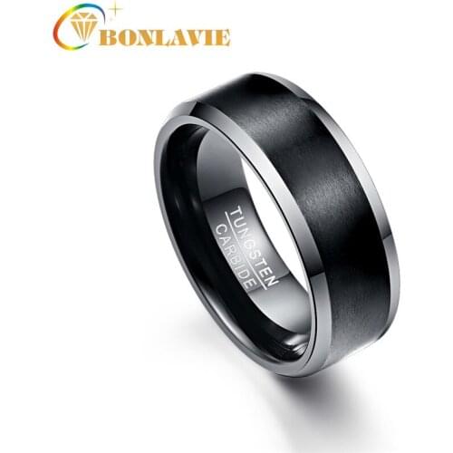 BONLAVIE Anillos Para Hombres 8mm Men Ring Tungsten Carbide Black Wedding Bands Gift Promise Band Pierscienie
