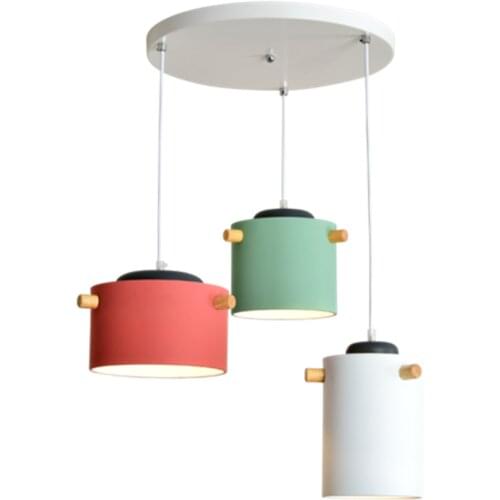 Indoor E27 Pendant Lights With Green White Red Metal Lampshade For Living Room Triple Restaurant Hanging Lighting