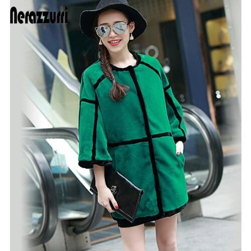 Nerazzurri Autumn light faux fur jacket women 3/4 sleeve Color block colorful female fake fur coat fluffy designer jacket women