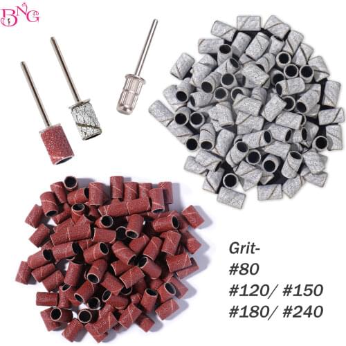 100Ps #80 #150 #180 #240 Sanding Bands Zebra Sand Ring Bit Manicure Pedicure Nail Electric Drill Machine Grinding Remover Cutter