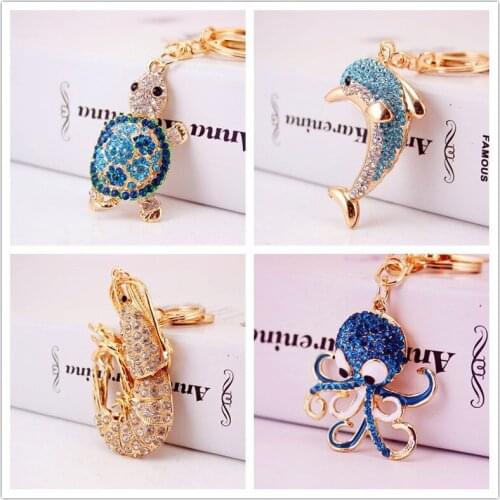 Animal metal pendant Creative cute rhinestone keychain series small Turtle car keychain women bag accessories