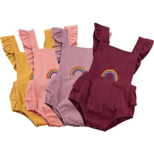 Cute Newborn Baby Girl Ruffled Sleeve Backless Bodysuit One-Piece Cotton Rainbow Sunsuit Boho Outfit Baby Bodysuits