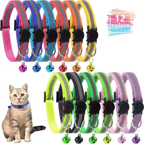 Cute cat paw pet collar cat pattern adjustable reflective nylon bell collar cat puppy dog neck strap adjustable 19-32 cm (12PCS)