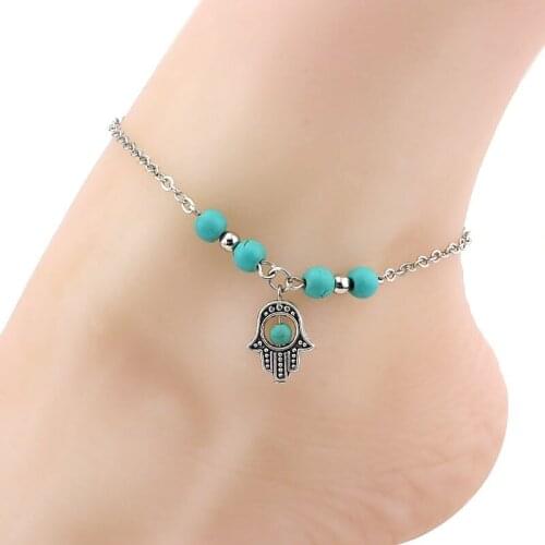 Fashion Jewelry Individuality Beaded Anklets Cross Tortoise Tree Of Life The Palm Of Fatima Pendant Style Anklet For Women
