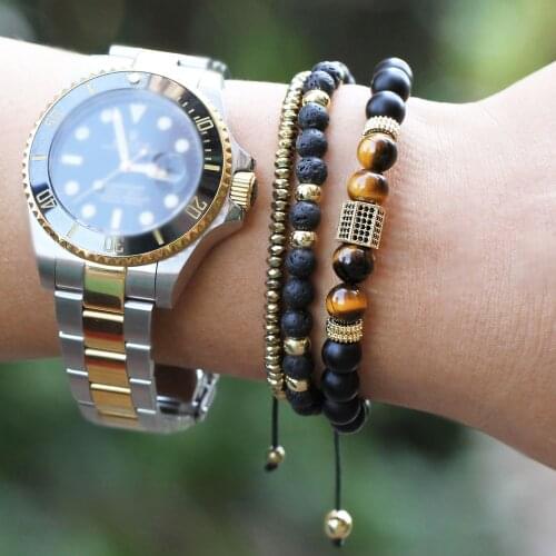 Fashion Advanced Men Bracelet Classic Vintage Matte Stone Beads Weave Natural Tiger Eye Lapis Lazuli Diffuser Men Charm Jewelry