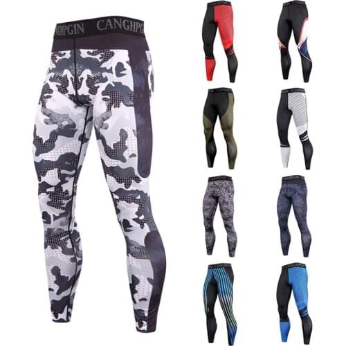 Mens Running Tights Pants Compression Camo Training Quick Dry Stripe Leggings High Elastic Gym Jogging Plus Size Sport Trousers