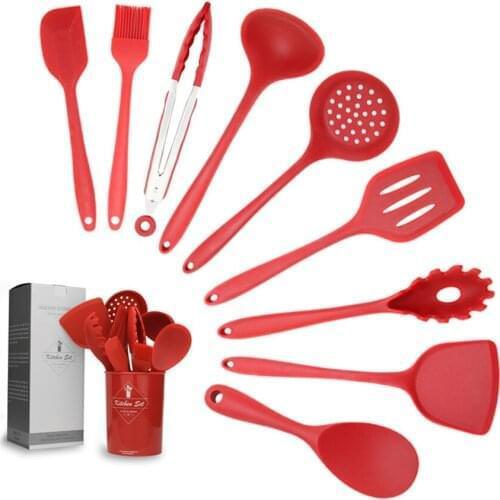 Silicone Cooking Utensil Set Spoon Soup Ladle Spatula Turner Fork Tongs Heat Resistant Kitchen Tools Accessories Wholesale X1