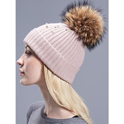 New Pearl Wool Ball Knitted Keep Warm Beanie Bonnet Hats for Women Beanies Chapeau Femme Cap Gorras Para Mujer Hat Gorros Caps
