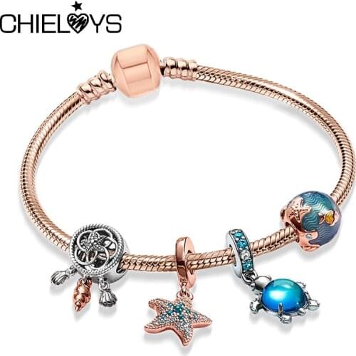 2021 New Beach Ocean Series Jewelry Charm Bracelets With Silver Plated Snake Chain Bracelet Bangles For Women Men Jewelry Gift
