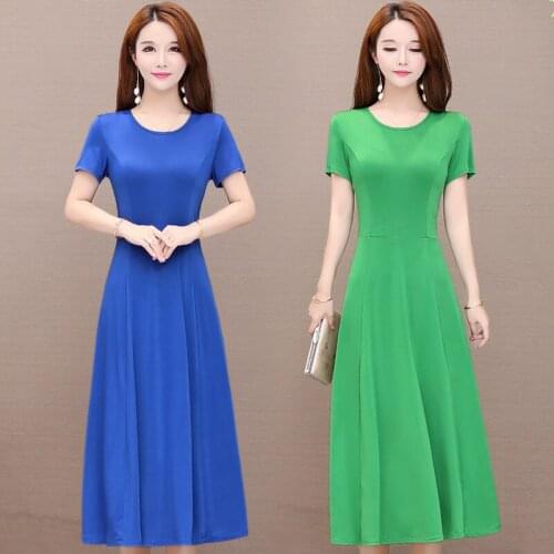 New Arrival 2020 Fashion Style Mid-Calf Dresses Short Sleeve Elegant Women Vestidos Party Long A-line Dress plus size S-5XL