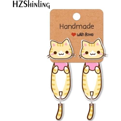 2021 New Arrival Cats Acrylic Stud Clip Earrings Two Pieces Pattern Resin Epoxy Ear Jewelry