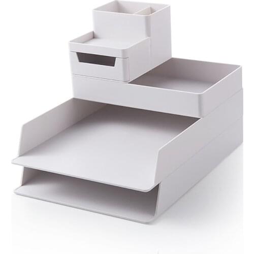 Office Stackable Storage Box Desktop Multi-purpose Stationery Document Paper Organizer Tray A4 File Folder Phone Pen Holder Box
