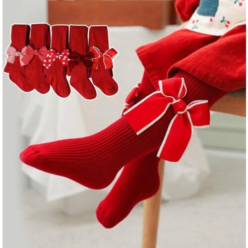 Autumn Kids Girls Baby pantyhose cute bow red casual fashion birthday princess children Newborn Infant Toddler baby tights