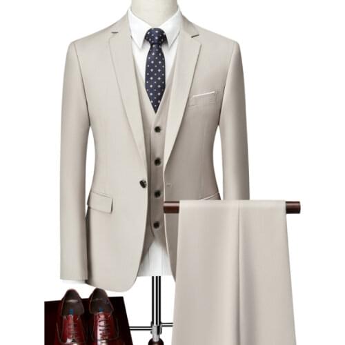 Jacket + Pant + Vest / 2021 New Men Business Slim Suits Sets Wedding Dress Three-piece Suit Blazers Coat Trousers Waistcoat