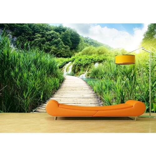 Custom Wallpaper Murals Forest Wooden Bridge Self Adhesive Vinyl Wall Sticker Wall Paper Art Wall Painting Living Room