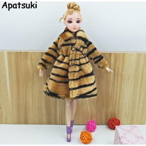 Zebra Animal Print Fashion Doll Clothes For Barbie Doll Outfits Winter Wear Clothing Dolls Dress 1/6 BJD Doll Accessories Toy