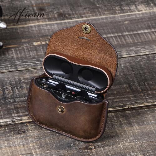 Luxury vintage genuine cowhide leather mini coin purse women retro wireless earphone cases for WF-1000XM3 casual hasp small bags
