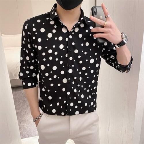 Fashion 2021 Summer Polka Dot Print Half Sleeve Shirts Men Tuxedo Simple All Match Slim Fit Streetwear Casual Chemise Homme 3XL
