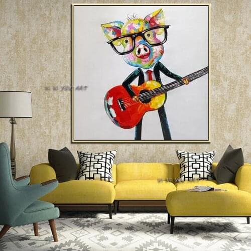 Hand Painted pig Monkey Canvas Oil Paintings Wall Art for Living Room Home Wall Decor Animals Pictures for Kids Room home Decor