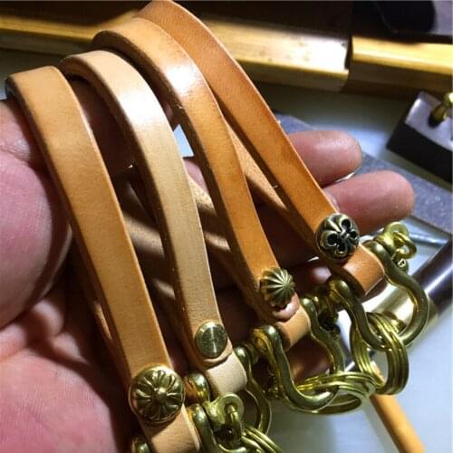 Handmade Solid Brass Key Chain Waist Hook Leather Strap Car Key Ring Vintage Copper Key Holders Organizer