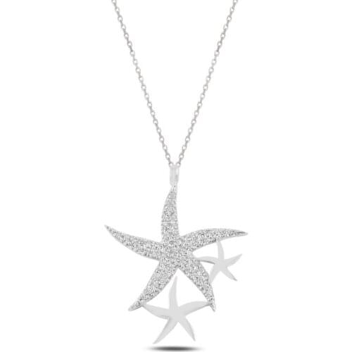 Silver 925 Sterling Starfish Zircon Cubic Zirconia Necklace