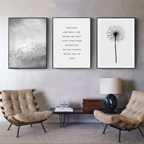 Modern Grey Dandelion Sky Scene Life Quotes Canvas Paintings Poster and Print Wall Art Picture for Living Room Home Decor