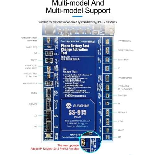 SUNSHINE SS-915 Universal Battery Activation Board For Iphone 11 IPHONE 11Pro Max Huawei VOVI Activation Mobile Charge 2A