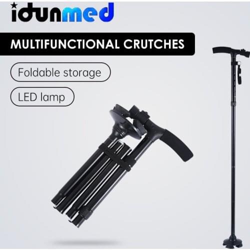 Idunmed Portable Walking Stick Cane With LED Retractable Adjustable Foldable Smart Elderly Walker Folding Crutch Free Shipping