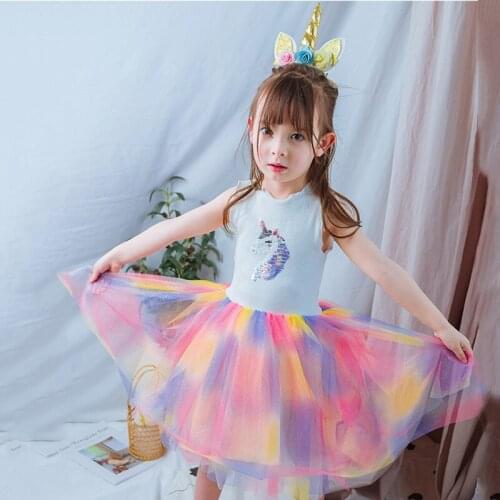 2019 Summer 2-6 yrs Girls Party Dresses For Baby Girl Rainbow Birthday Wedding Princess Dress Kids Clothes Childrens Clothing
