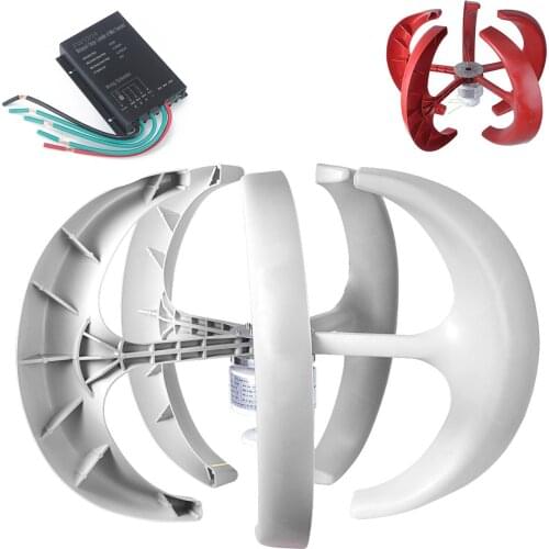Wind Turbine 600W 24V Wind Turbine Generator Lantern Vertical Axis Wind Generator 5 Leaves with Controller Motor Kit White Red