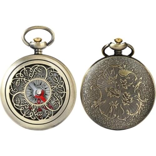 1Pc Vintage Bronze Compass Pocket Watch Design Outdoor Hiking Navigation Kid Gift Drop Ship