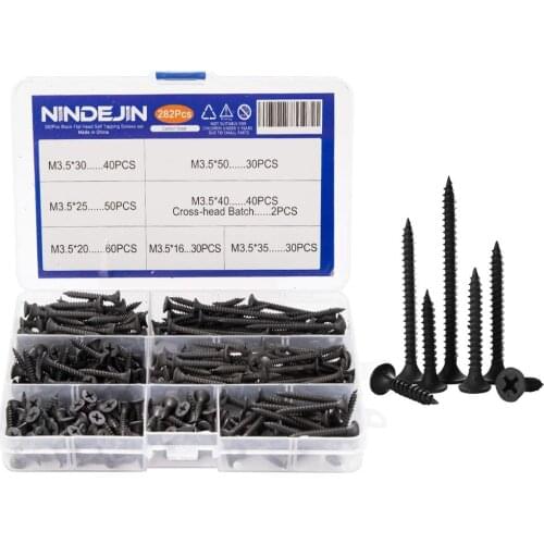 282pcs/set Drywall Screw M3.5 Wood Screws Counter Sunk Flat Head Tapping Screws with Cross Recessed Carbon Steel Philips Screws