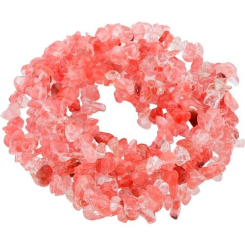 TUMBEELLUWA Cherry Quartz Tumbled Chips Stone Irregular Shaped Drilled Loose Beads Strand for Jewelry Making 33 inches
