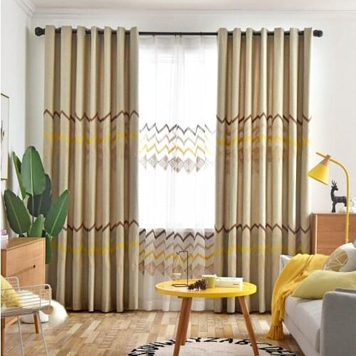 High-end Nordic style small fresh wave imitation linen embroidered curtain fabric living room bedroom study curtain