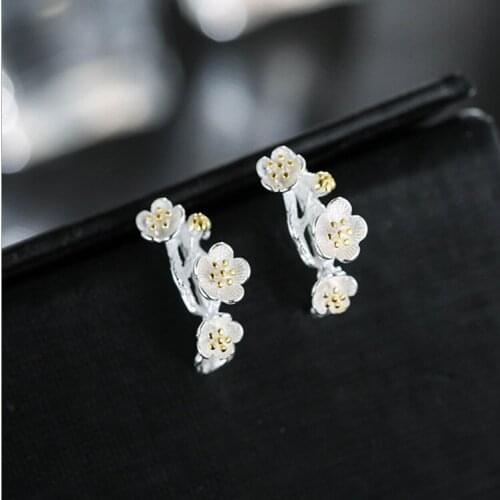 Vintage Flower Stud Earrings For Women Silver Color Geometric Earrings Brinco Trendy Fashion Jewelry Gifts