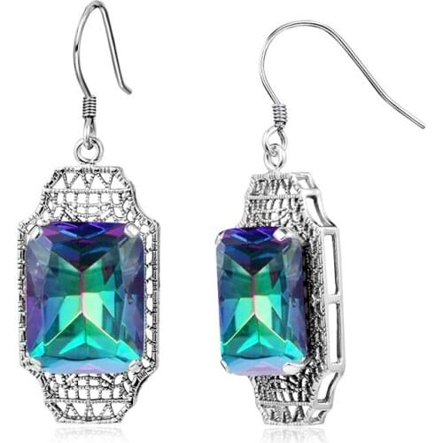 100% 925 Sterling Silver Earring With Rainbow Mystic Topaz Drop Earrings Women Jewelry Earrings With CZ Stone Earrings for Women