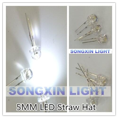 100PCS/LOT 5mm straw hat LED lamp beads. White hair. Highlight big chip light-emitting diodes