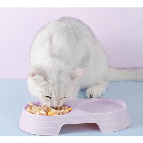 2 in 1 Candy Colors Plastic Pet Feeding Double Bowl Puppy Cat Food Water Drinking Feeder Dishes Bowls Container Accessories