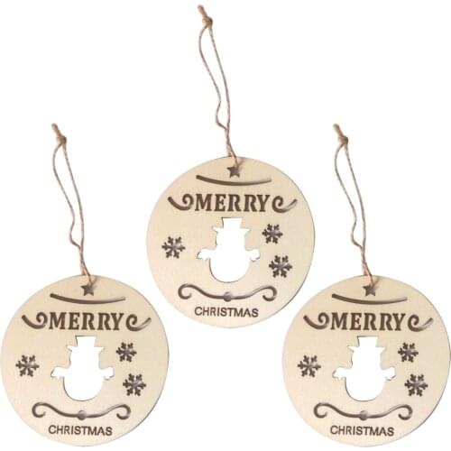 3pcs 12cm Merry Christmas Decorations Wreath Christmas Hanging Sign Rustic Wooden Holiday Decor for Christmas Home Window Wall